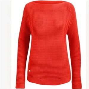 Lauren Ralph Lauren Women’s Red Rosy Boatneck Sweater Waffle Knit Ribbed, Small